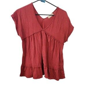 Altar'd State Rust Red Boho V-neck T-Shirt Size Small modal
